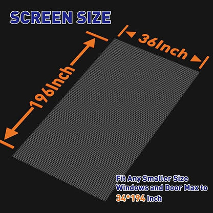 MAGZO Window Screen Replacement Mesh 36"W x 196"L - Pet Resistant Premium & Durable Polyester Screen Door Mesh, Allows Fresh Air in, DIY Repair Kit Includes Tool for Sliding Doors,Windows,Patio, Gray