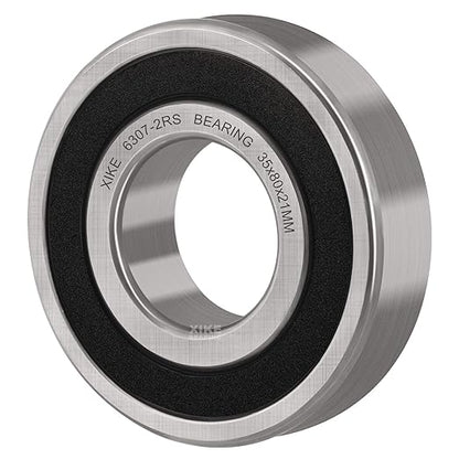 XiKe 2 pack of 5 6307-2RS Double Rubber Seal Bearings 35x80x21mm, Pre-Lubricated and Stable Performance and Cost Effective, Deep Groove Ball Bearings.