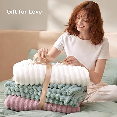Bedsure Blankets Queen Size for Bed - GentleSoft Cozy Soft Blankets for Women, Cute Large Fleece Throws for Girls, Off White, 90x90 Inches
