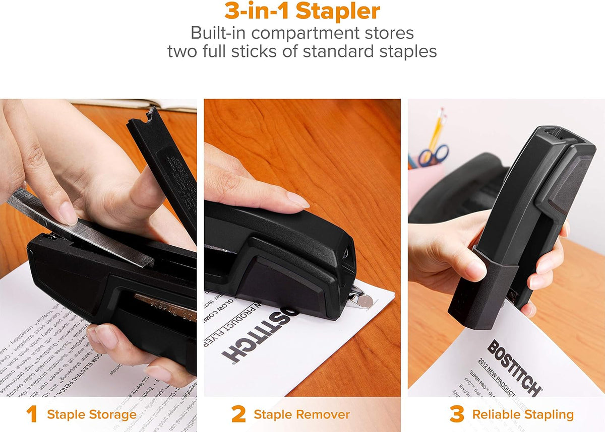 Bostitch Office Epic Metal 3 in 1 Stapler, 25 Sheet Capacity, Staple Storage Compartment & Integrated Remover,