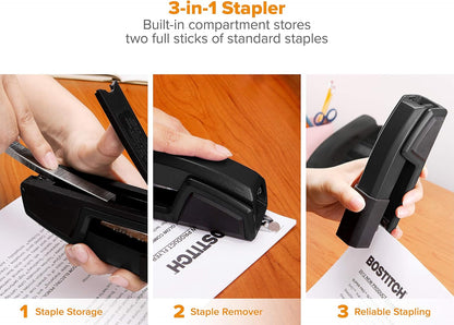 Bostitch Office Epic Metal 3 in 1 Stapler, 25 Sheet Capacity, Staple Storage Compartment & Integrated Remover,