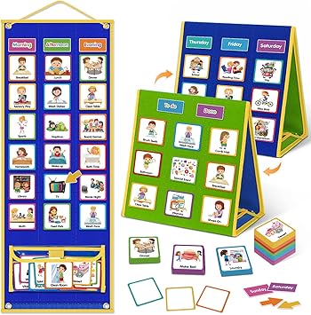 Godery Large Visual Schedule for Kids Chore Reward Chart,Bedtime Routine Chart for Toddlers,Double Side Weekly Planner Board with 109 Cards for Home School Planner,Autism Learning Materials.