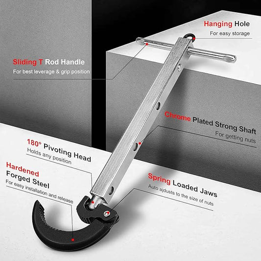 HAUTMEC Pro Telescoping Basin Wrench, Sink Wrench, 7/8" to 2-1/2" Jaw Capacity, 10" to 17" Extendable Handle, Steel Sink Faucet Remover, Tap Nut Spanner PL0027