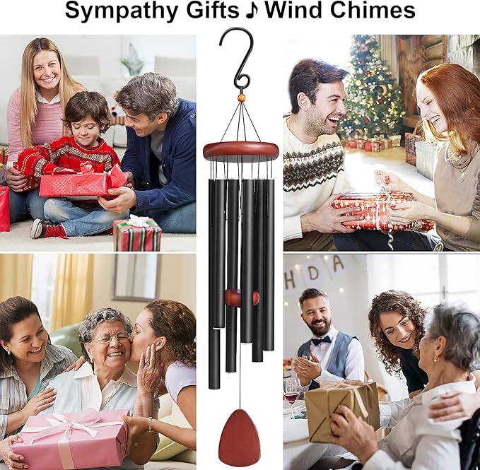 Large Aluminium Wind Chimes Outside, Soothing Melodic Wind Chime, Suitable Outdoor Garden Patio Decor, Gift for Mom Women Neighbors (36 Inches Black)