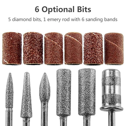 Pinkiou Portable Electric Nail Drill Set Pen Sander Polish Machine Acrylic Gel Removal Manicure Filer Kit with 6 Nail Drill Bits Pedicure Efile Rotary Carver Nail Art Tools