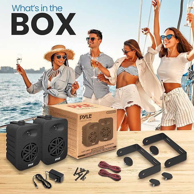 PyleUsa Bluetooth Indoor Outdoor Speakers Pair - 500 Watt Dual Waterproof 5.25 2-Way Full Range Speaker System w 12 High Compliance Polymer Tweeter - Home, Boat,Deck, Patio, Poolside - PDWRBT56BK