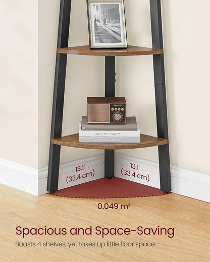 VASAGLE 4-Tier Corner Shelf Stand, Modern Ladder Shelf Plant Stand for Living Room, Office, Kitchen, Rustic Brown and Matte Black, ULLS34X