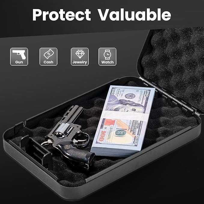 Gun Safe for Pistol Small Portable Handgun Lock Box with Combination Lock, Pistol Safe for Car, Home, Travel, 9.4" x6.6" x1.8",Black