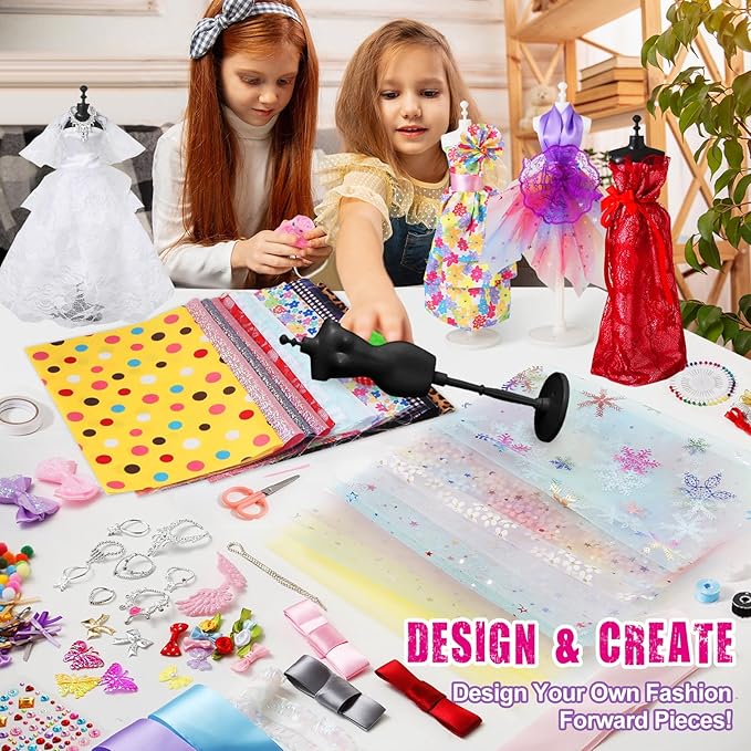 OCHIDO 600Pcs Fashion Designer Kits for Girls 6 7 8 9 10 11 12 Years Old,DIY Arts  Crafts Set with 4 Mannequins,Sewing Kit for Kids for Birthday Christmas Gift for Ages Girls 6-8, 8-12