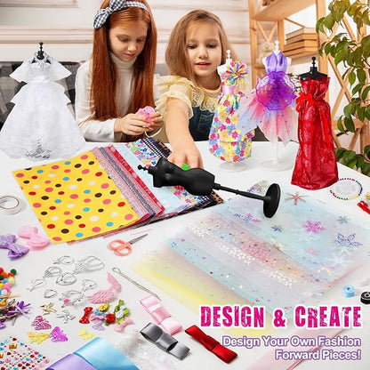 OCHIDO 600Pcs Fashion Designer Kits for Girls 6 7 8 9 10 11 12 Years Old,DIY Arts  Crafts Set with 4 Mannequins,Sewing Kit for Kids for Birthday Christmas Gift for Ages Girls 6-8, 8-12