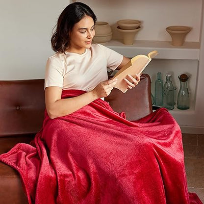 Exclusivo Mezcla Fleece Blanket Twin Size for Bed, Super Soft and Warm, All Season Use, Cozy, Plush, Lightweight, 60x80 Inches Red
