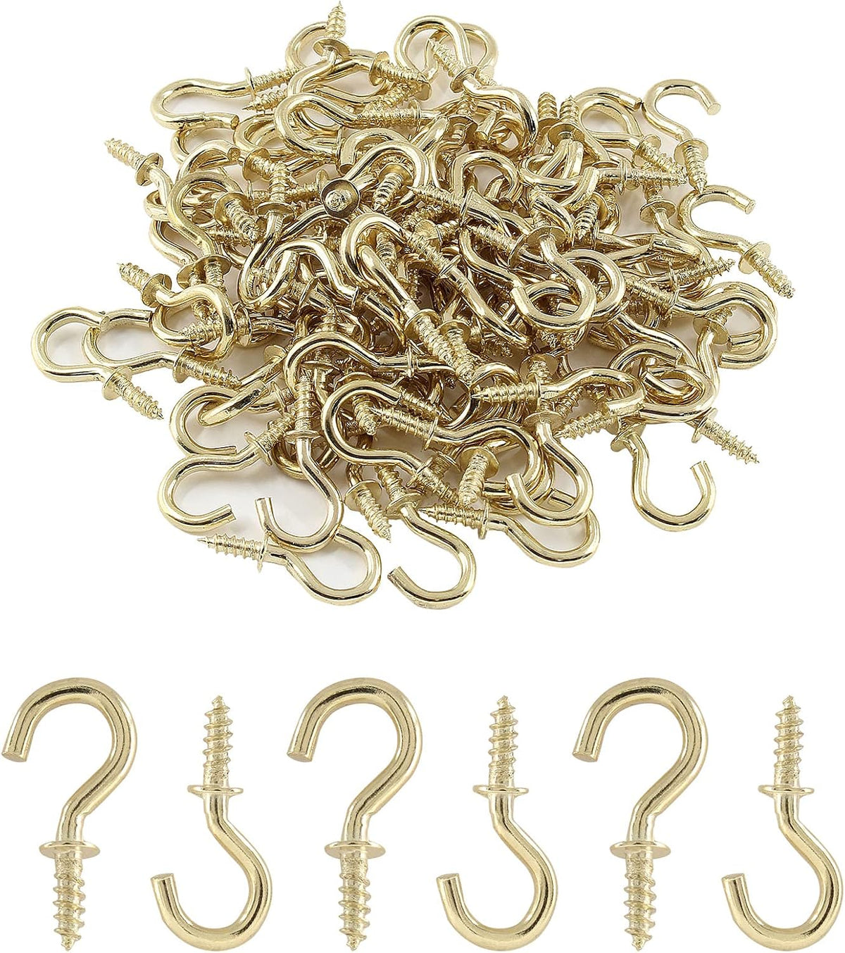 Murtenze 100Pieces 1/2inch Mini Cup Hooks Ceiling Hooks, Brass Screw-in Hooks for Hanging Plants, Mugs, Utensils, Indoor, Outdoor (Gold)