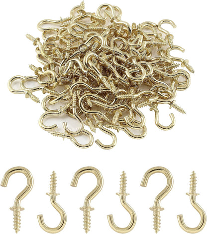 Murtenze 100Pieces 1/2inch Mini Cup Hooks Ceiling Hooks, Brass Screw-in Hooks for Hanging Plants, Mugs, Utensils, Indoor, Outdoor (Gold)