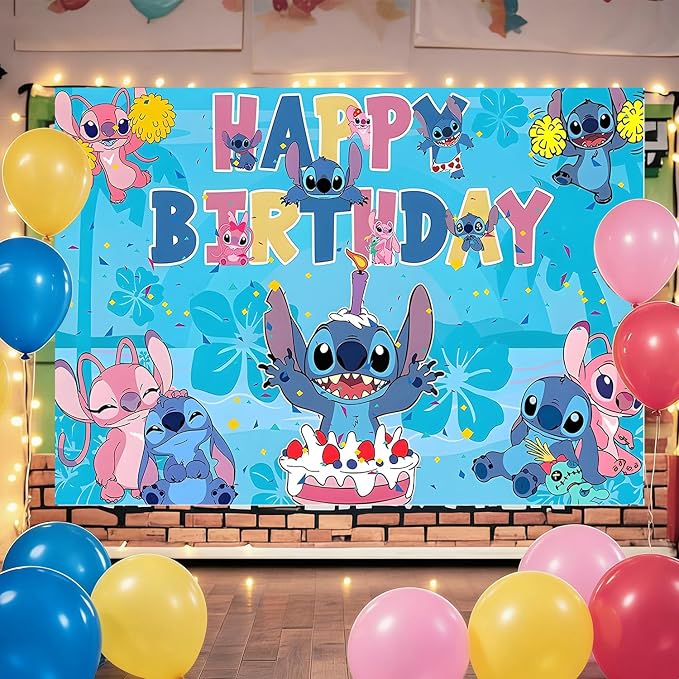 Cartoon Birthday Decorations, Cute Happy Birthday Banner Backdrop, Banner Shoot Photo Backgrounds Props, Blue Party Supplies