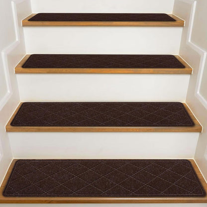 KOOTETA Stair Treads for Wooden Steps Indoor, 15 Pack 8" X 30" Non Slip Carpet Stair Treads with Reusable Adhesive for Kids Elders and Dogs, Surface Polyester TPR Backing Stair Rugs, Brown