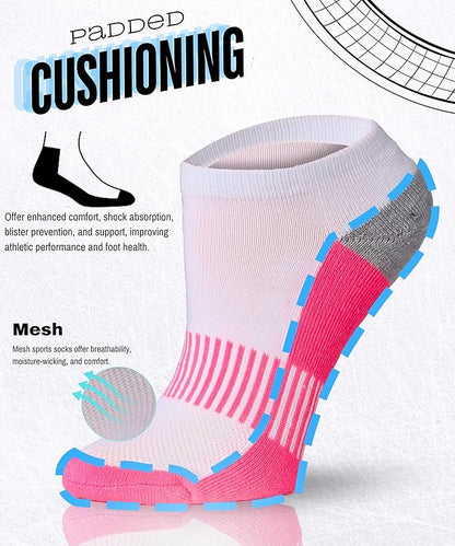 Tipi Toe Women's Athletic Cushioned Comfort Ankle Socks With Arch Support, Mesh Design. Perfect for Running & Sports (6 Pack)
