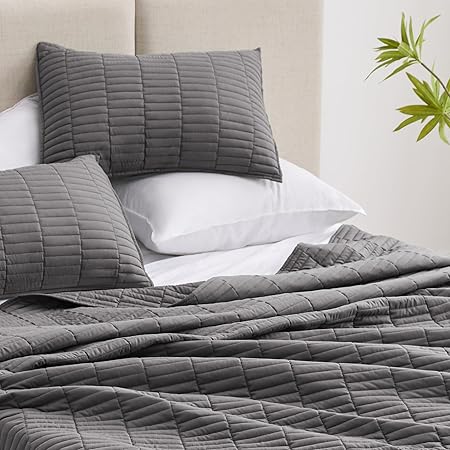 EXQ Home Quilt Set FullQueen Size Grey 3 Piece,Lightweight Soft Coverlet Modern Style Stitched Quilt Pattern Bedspread Set for All Season(1 Quilt,2 Pillow Shams)