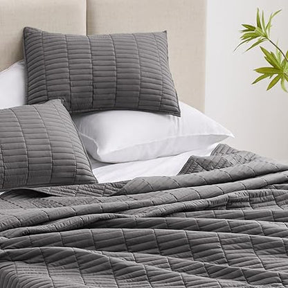 EXQ Home Quilt Set FullQueen Size Grey 3 Piece,Lightweight Soft Coverlet Modern Style Stitched Quilt Pattern Bedspread Set for All Season(1 Quilt,2 Pillow Shams)