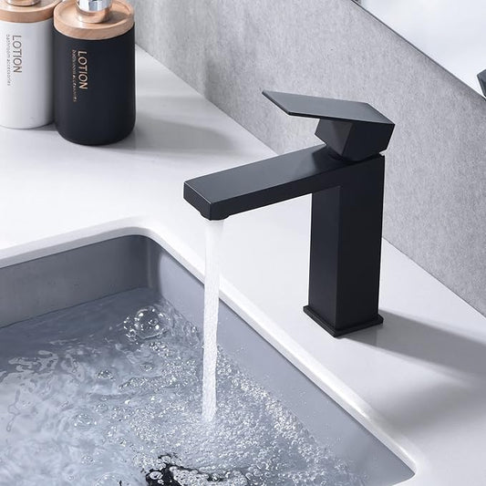sumerain Matte Black Bathroom Faucet Single Hole Bathroom Sink Faucet SUS 304 Stainless Steel