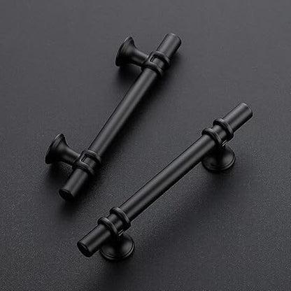 Ravinte 10 Pack 6 Inch Cabinet Pulls Kitchen Cupboard Handles with Round Base Matte Black Drawer Pulls Cabinet Handles 6" Length,3.75" Hole Center