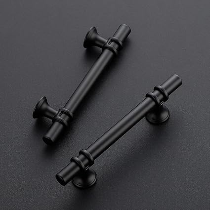 Ravinte 10 Pack 6 Inch Cabinet Pulls Kitchen Cupboard Handles with Round Base Matte Black Drawer Pulls Cabinet Handles 6" Length,3.75" Hole Center
