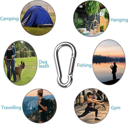 8pcs Small Carabiner Clip M4 Heavy Duty Caribeener Clips Spring Snap Hooks Stainless Steel for Flag Pole Bird Feeders Key Chain Camping Hiking Climbing Traveling Fishing (8-Pack)
