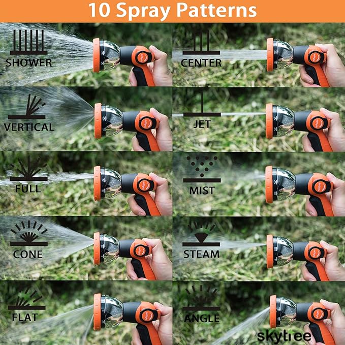 Hose Nozzle, Metal Garden Spray Hose Nozzle, 10 Patterns Thumb Control Hose Sprayer Nozzle in Lawn and Garden