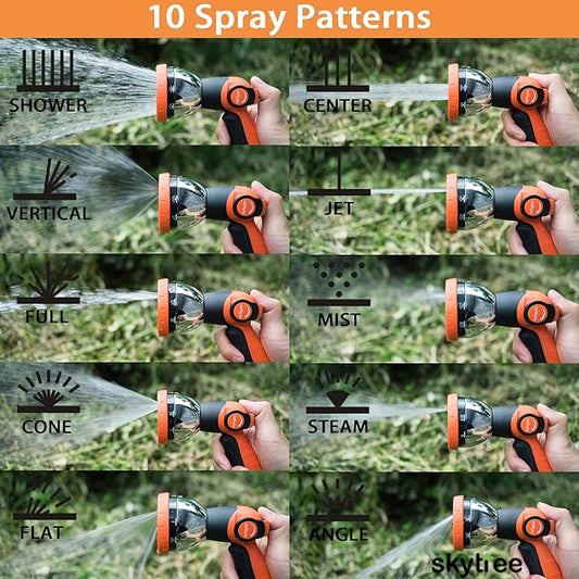 Hose Nozzle, Metal Garden Spray Hose Nozzle, 10 Patterns Thumb Control Hose Sprayer Nozzle in Lawn and Garden