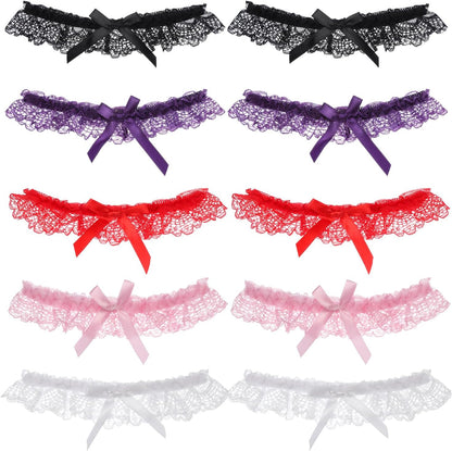 Boao 10 Pcs Wedding Garters for Bride Stretchy Lace Thigh Garters Belt Women Leg Ring for Bride Bridal Wedding Gift, 5 Style
