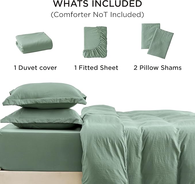 Bedsure Duvet Cover Queen Size with Fitted Sheet - 4 Pieces Prewashed Extra Soft Bedding Set, Includes 1 Duvet Cover 90x90 Inches with Zipper Closure, 2 Pillow Shams, 1 Fitted Sheet, Sage Green