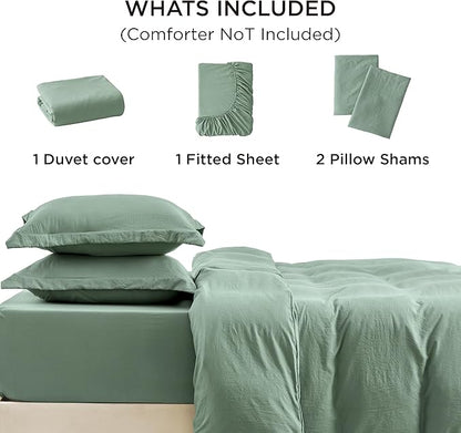Bedsure Duvet Cover Queen Size with Fitted Sheet - 4 Pieces Prewashed Extra Soft Bedding Set, Includes 1 Duvet Cover 90x90 Inches with Zipper Closure, 2 Pillow Shams, 1 Fitted Sheet, Sage Green