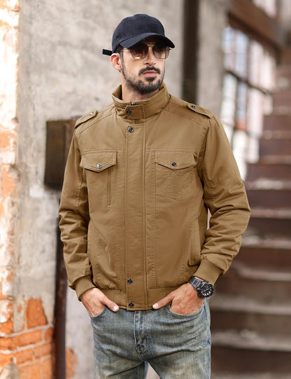 MAGCOMSEN Mens Winter Jacket Fleece Lined Work Jackets Waxed Canvas Shirt Jackets Warm Sherpa Trucker Military Jacket