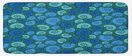 Ambesonne Shells Kitchen Mat, Periwinkle and Chesnut Turban Shell on Dotted Vortex Shape Motif, Plush Decorative Kitchen Mat with Non Slip Backing, 47" X 19", Blue Violet Dark Teal