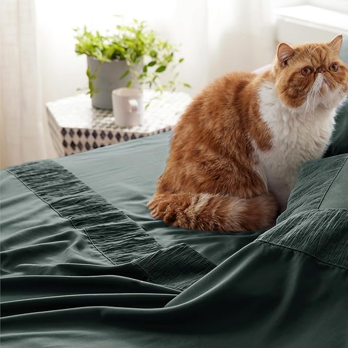 Bedsure Queen Sheet Set - 4 Pieces Soft Queen Size Sheets - Breathable  Cooling - Hotel Luxury - Easy Care Polyester Microfiber Bedding for Women, Men, Forest Green