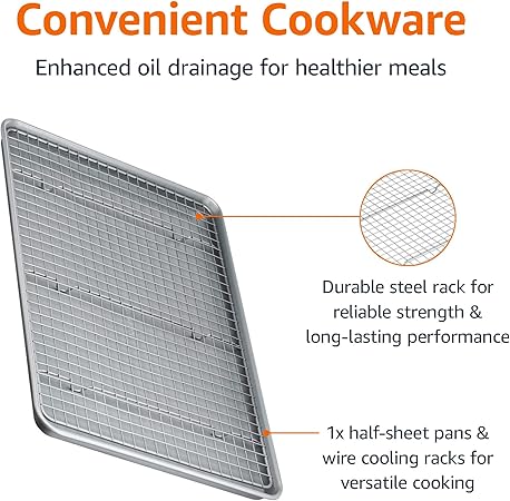Basics Ceramic Nonstick Baking Sheet  Cooling Rack Set, Non-Toxic, Half Sheet Size - 1 Pack, Gray