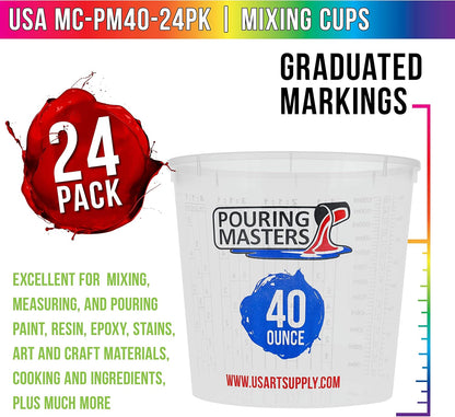 Pouring Masters 40 oz Graduated Plastic Mixing Cups, Box of 10