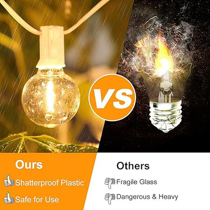 100ft 2-Pack Outdoor G40 LED Globe String Lights Dimmable Shatterproof Waterproof Light Strings with 52 Bulbs Connectable Commercial Hanging Lights for Patio Balcony Backyard Party (White Wire)