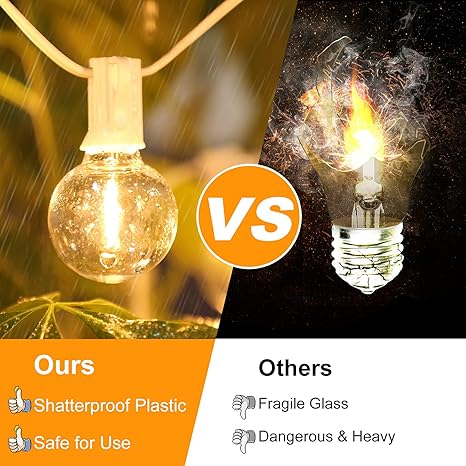 100ft 2-Pack Outdoor G40 LED Globe String Lights Dimmable Shatterproof Waterproof Light Strings with 52 Bulbs Connectable Commercial Hanging Lights for Patio Balcony Backyard Party (White Wire)