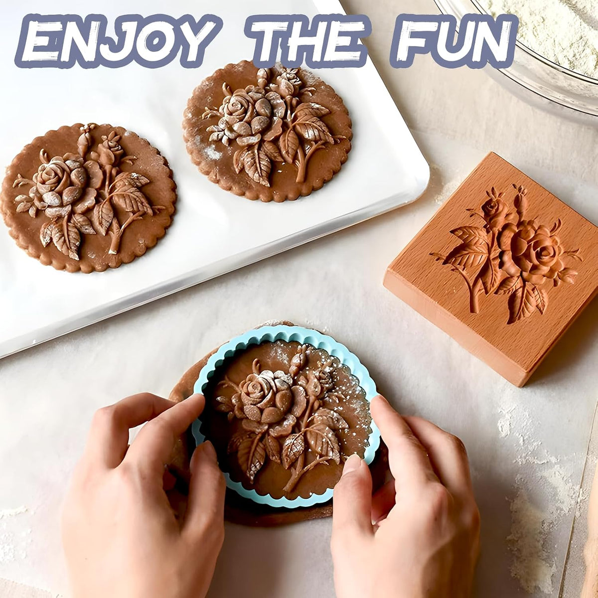 Cookie Cutter Embossing Mold, DIY Wooden Cookie Molds, 3D Carved Wooden Cracke Molds, Christmas Cookie Stamps, Baking Kitchen Tools for Christmas Thanksgiving Halloween Easter (Snowman)