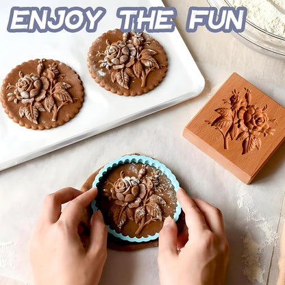 Cookie Cutter Embossing Mold, DIY Wooden Cookie Molds, 3D Carved Wooden Cracke Molds, Christmas Cookie Stamps, Baking Kitchen Tools for Christmas Thanksgiving Halloween Easter (Snowman)