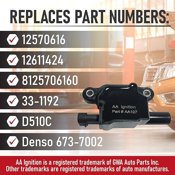 Ignition Coil Pack - Replaces 12570616, D510C - Compatible with Chevrolet, GMC, Cadillac 5.3L, 6.0L V8  More - G8, Grand Prix, H3, Tahoe, Yukon, Silverado, Impala, Envoy, Trailblazer