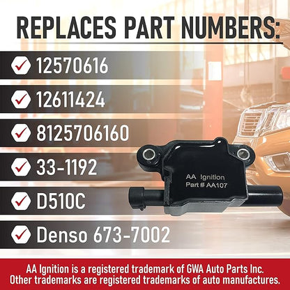 Ignition Coil Pack - Replaces 12570616, D510C - Compatible with Chevrolet, GMC, Cadillac 5.3L, 6.0L V8  More - G8, Grand Prix, H3, Tahoe, Yukon, Silverado, Impala, Envoy, Trailblazer