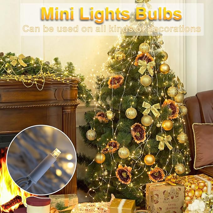 Christmas Lights 50 Count, 25 ft Christmas Lights Outdoor  Indoor, Commercial Grade, Heavy Duty White Wire, Warm White Light, 6 inches Spacing
