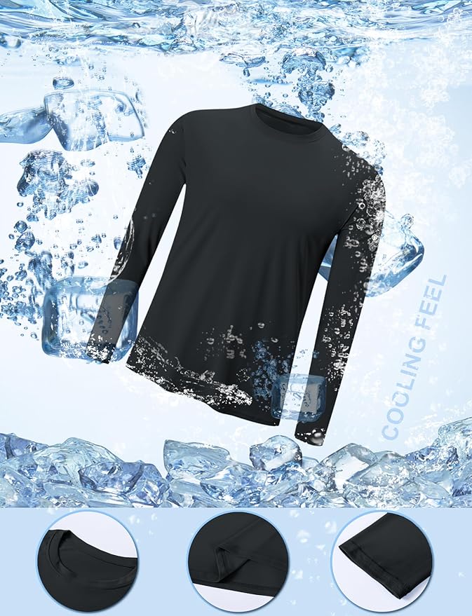 2 Pack Men's UPF 50+ Rash Guard Quick-Dry Long Sleeves Shirts, Swim Fishing Shirts UV Sun Protection Shirts for Men