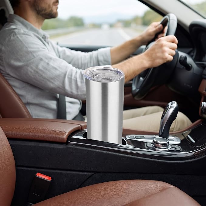 Hogg Outfitters 30 oz Skinny Tumbler, Stainless Steel Insulated Slim Tumbler with Lid, Reusable Double Wall Travel Coffee Mug, Durable Powder Coated Travel Water Cup(Stainless Steel, 1)