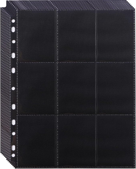 20 Pack 360 Pockets Black Trading Card Sleeves Binder Sheets, Double Sided Thicken Game Card Sleeves for 3 Ring Binder, 9 Pocket Side Loading Page Protector for MTG, Yugioh, Game, Baseball Cards