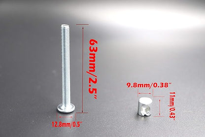 FGen 12pcs Crib Accessories M6 Bolt Nut M6 x 60mm Bookcase Reclining Head Screw Hammer Nut