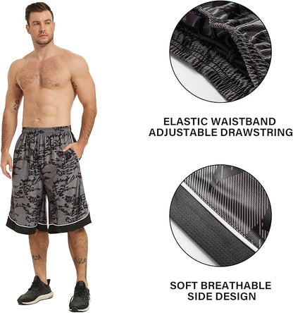 HQUEC Men's 12" Athletic Shorts Long Basketball Workout Shorts Below Knee Loose-Fit with Pockets