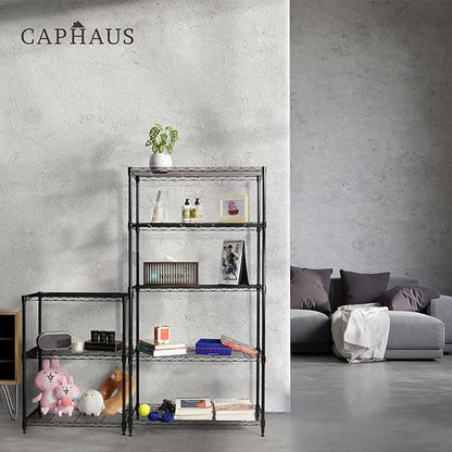CAPHAUS 3/4/5-Tier Adjustable Height Wire Shelving Unit, Rack Shelving, Metal Steel Shelves, Garage Organizer, Utility Storage Shelf, 3-Tier Without Wheels, Black