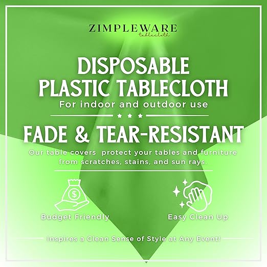 ZIMPLEWARE Premium Lime Green Plastic Table Cloth Disposable (6 Pk) Plastic Tablecloths for Rectangle Tables (54in x 108in) Party Table Cloths Disposable for 6ft to 8ft Rectangle Tables